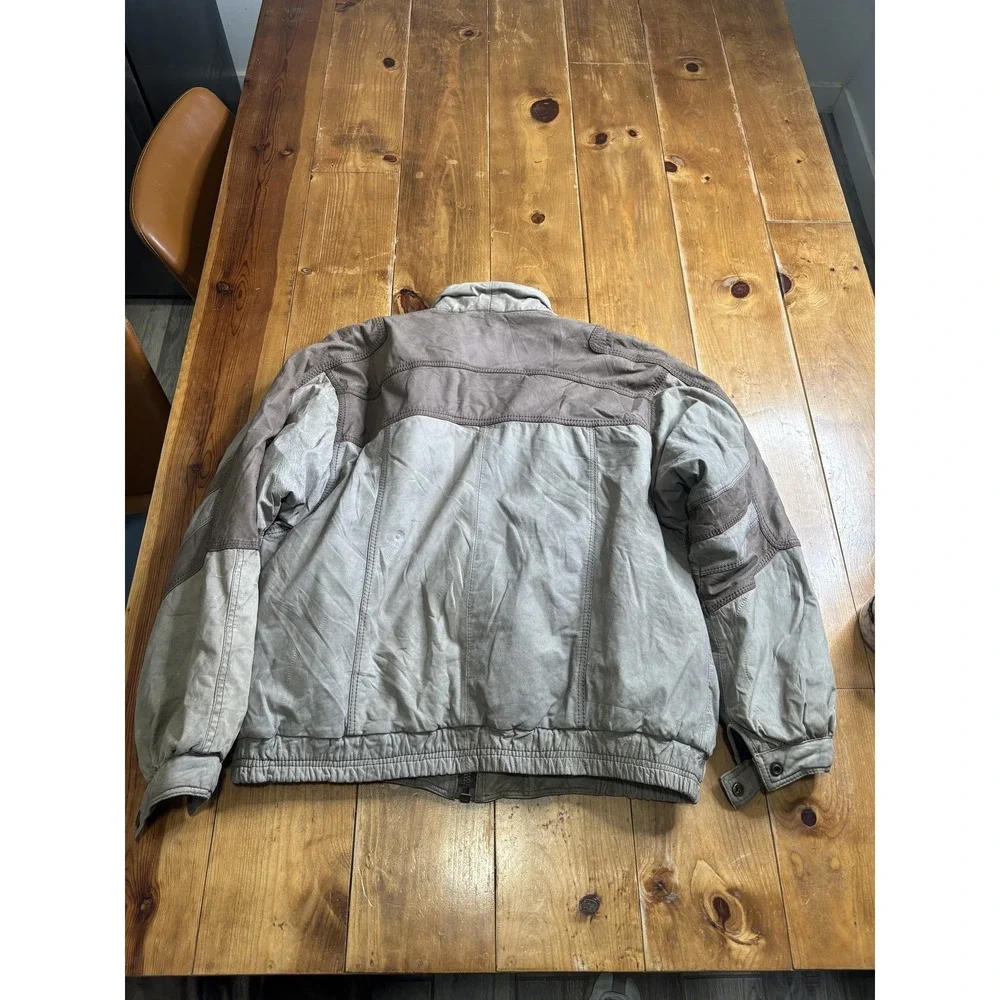 HECHIZO Men's XL Natural Leather Bomber Jacket Two-Tone Map Lining Pilot Zipper